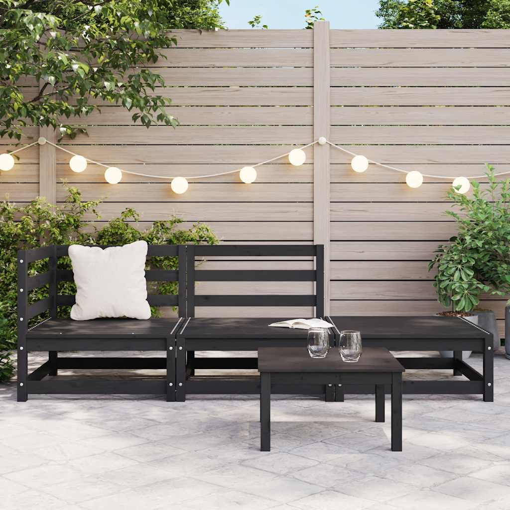 3-tlg. Garten-Lounge-Set Schwarz Massivholz Kiefer