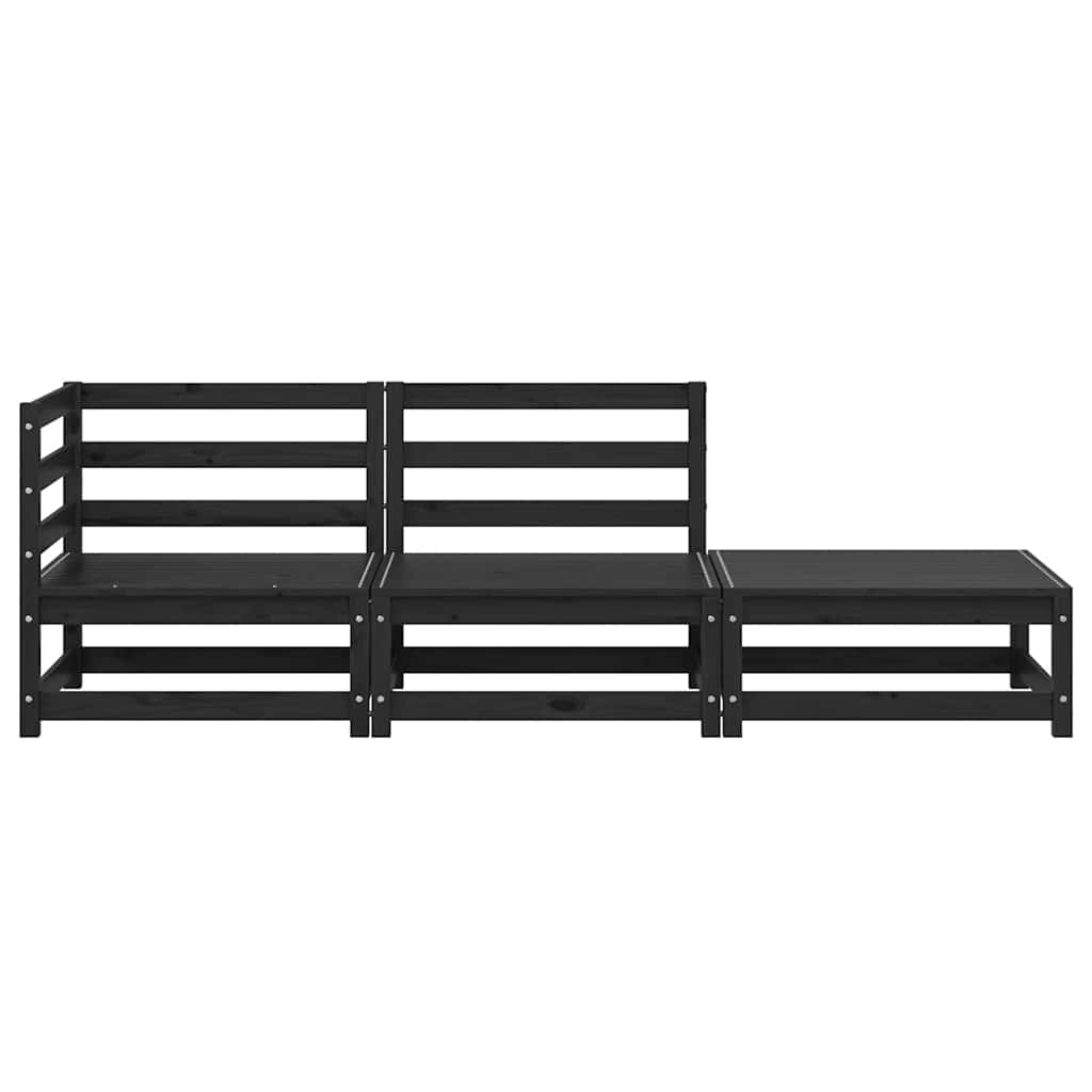 3-tlg. Garten-Lounge-Set Schwarz Massivholz Kiefer
