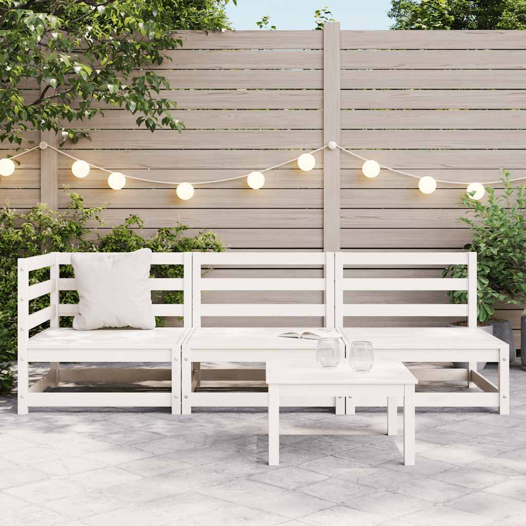 3-tlg. Garten-Lounge-Set Weiß Kiefer Massivholz