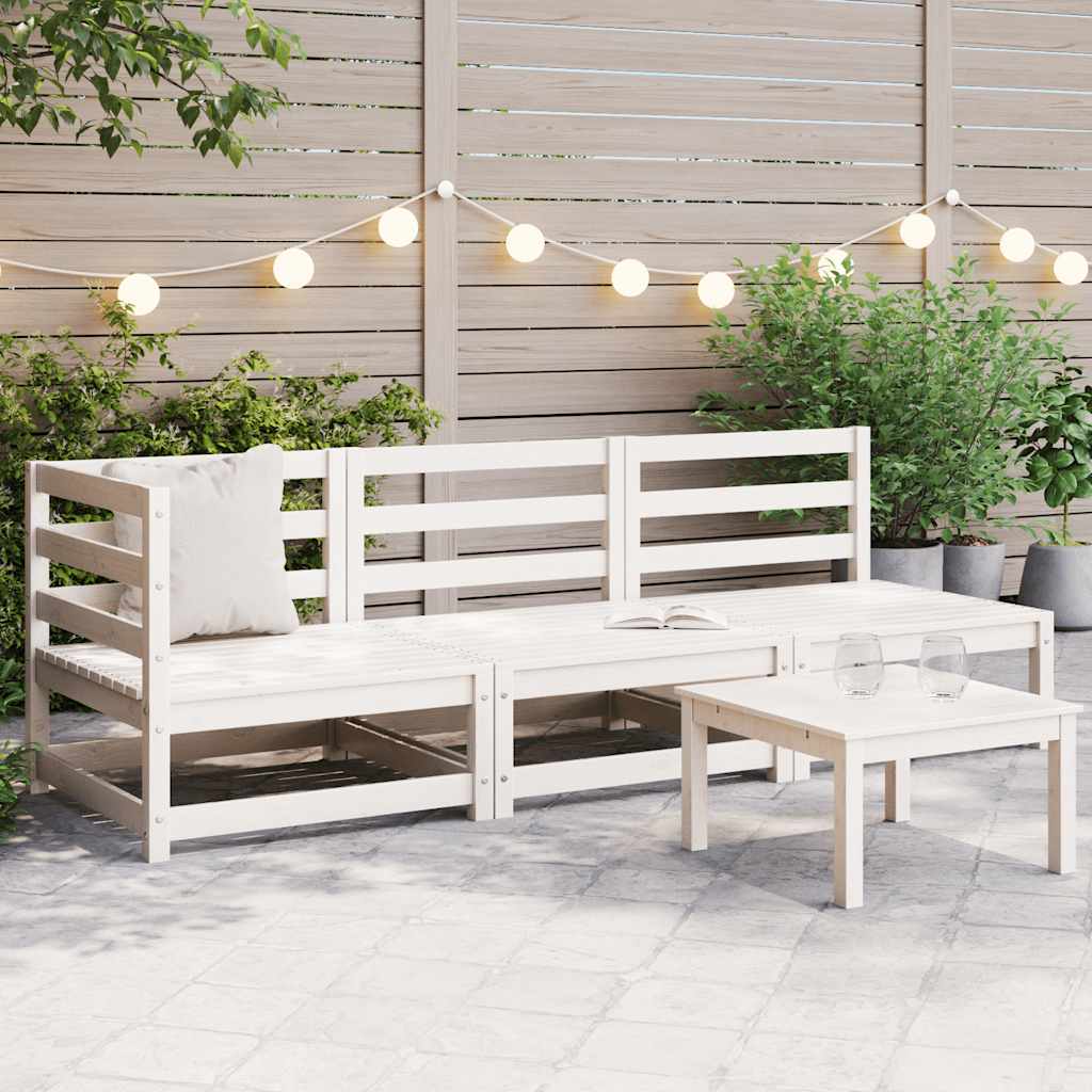3-tlg. Garten-Lounge-Set Weiß Kiefer Massivholz