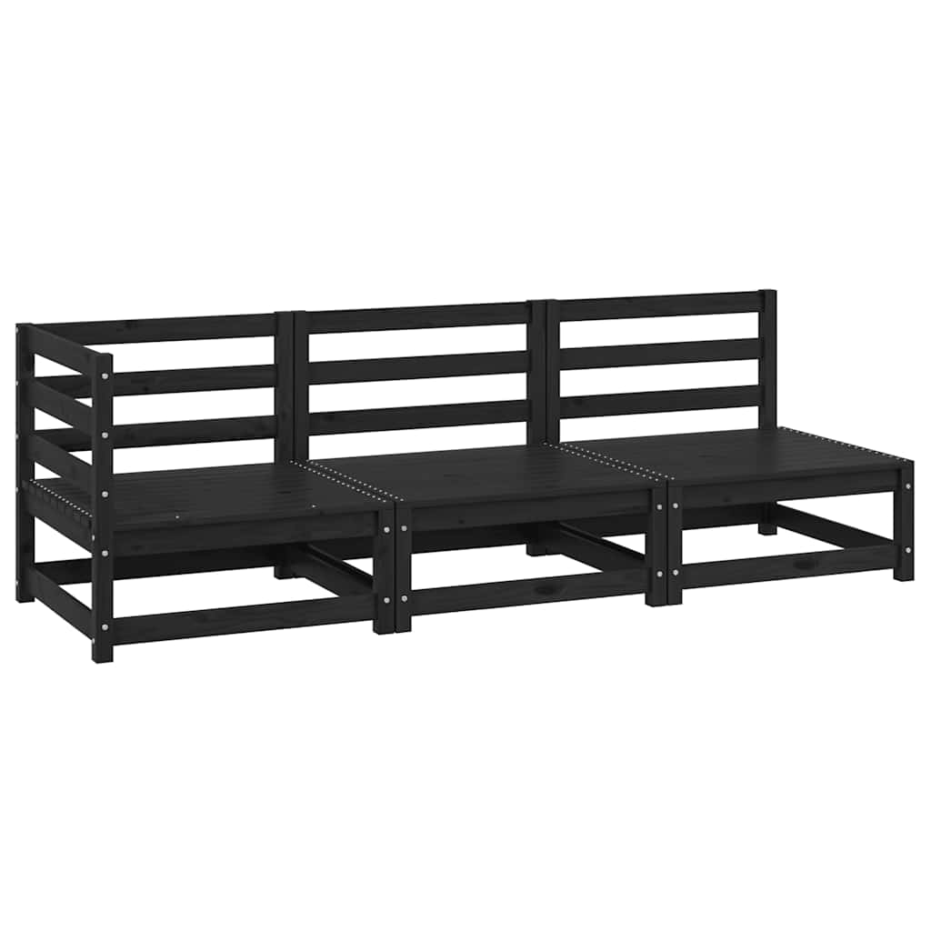 3-tlg. Garten-Lounge-Set Schwarz Massivholz Kiefer