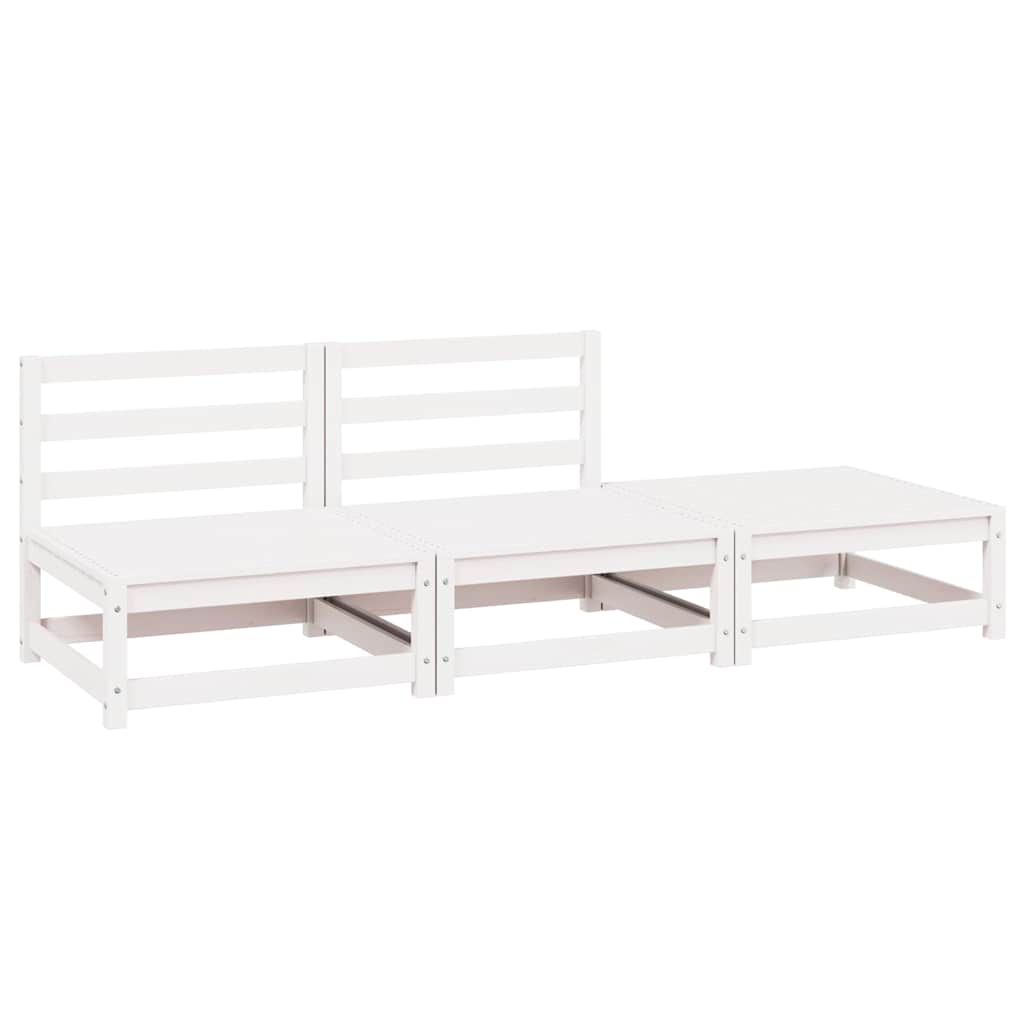 3-tlg. Garten-Lounge-Set Weiß Kiefer Massivholz