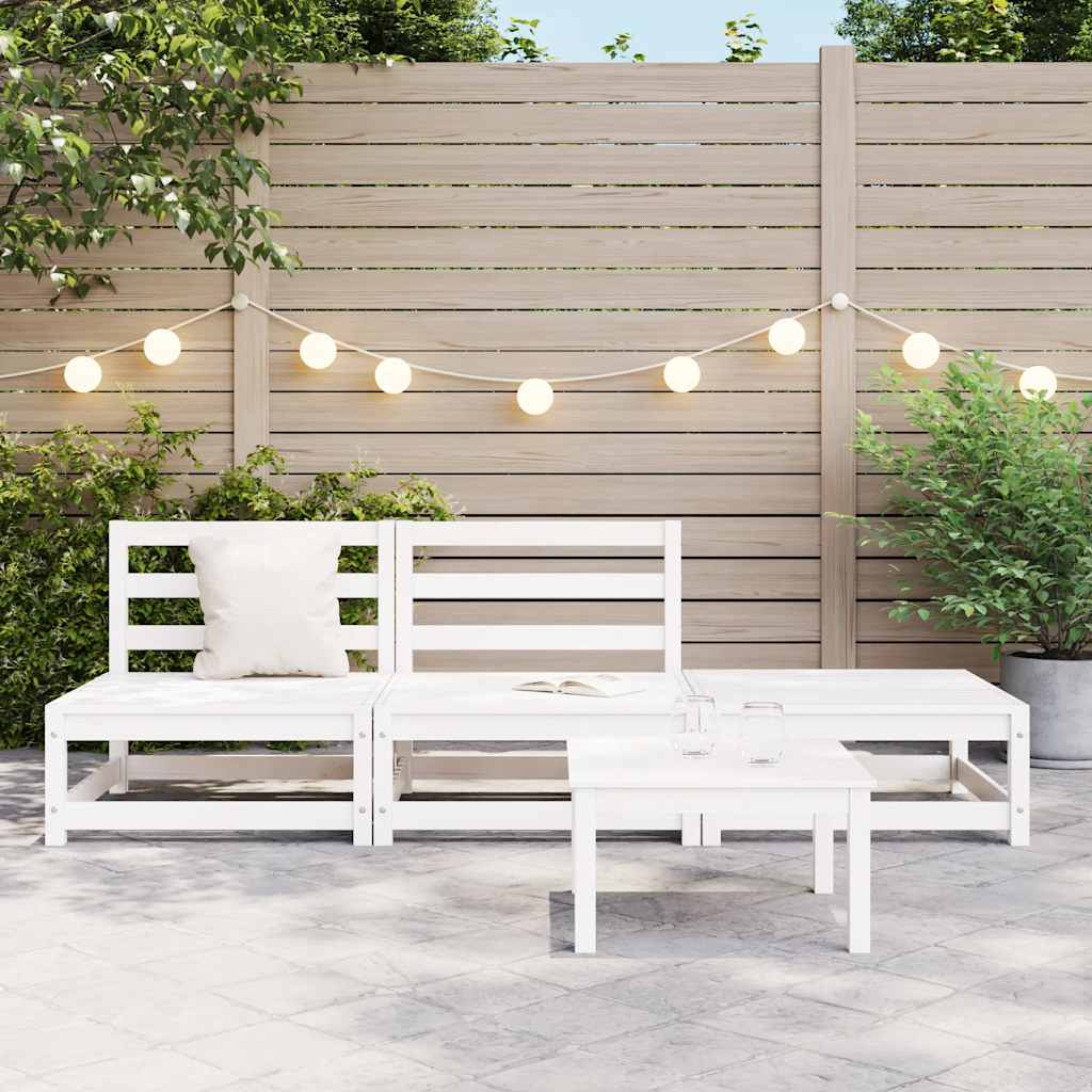 3-tlg. Garten-Lounge-Set Weiß Kiefer Massivholz