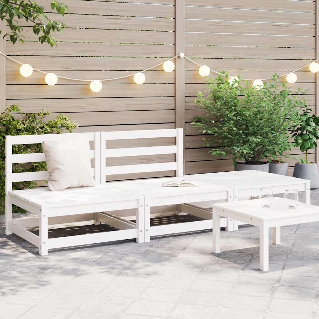 3-tlg. Garten-Lounge-Set Weiß Kiefer Massivholz