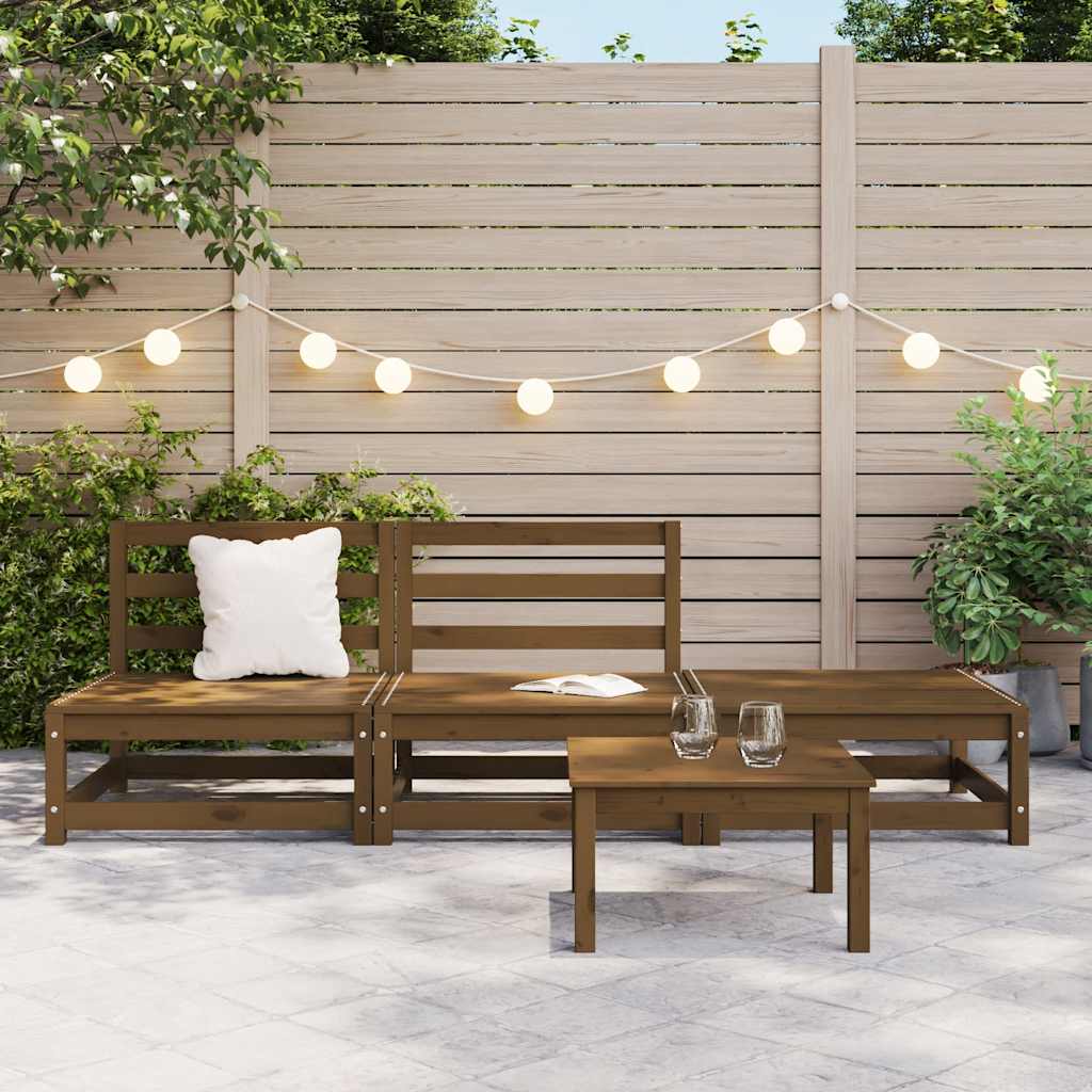 3-tlg. Garten-Lounge-Set Honigbraun Massivholz Kiefer