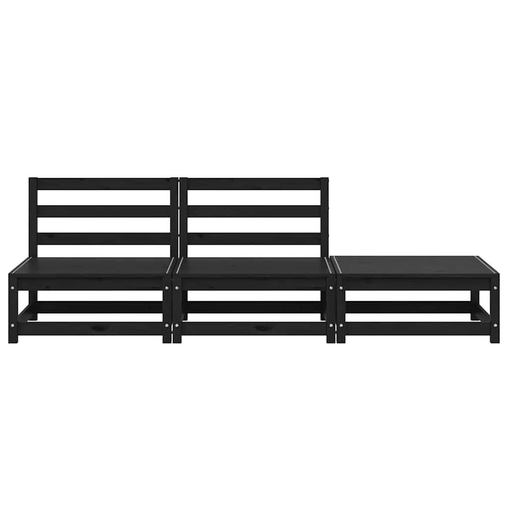 3-tlg. Garten-Lounge-Set Schwarz Massivholz Kiefer