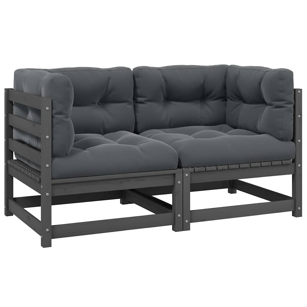 Gartensofa 2-Sitzer mit Kissen Grau Kiefer Massivholz