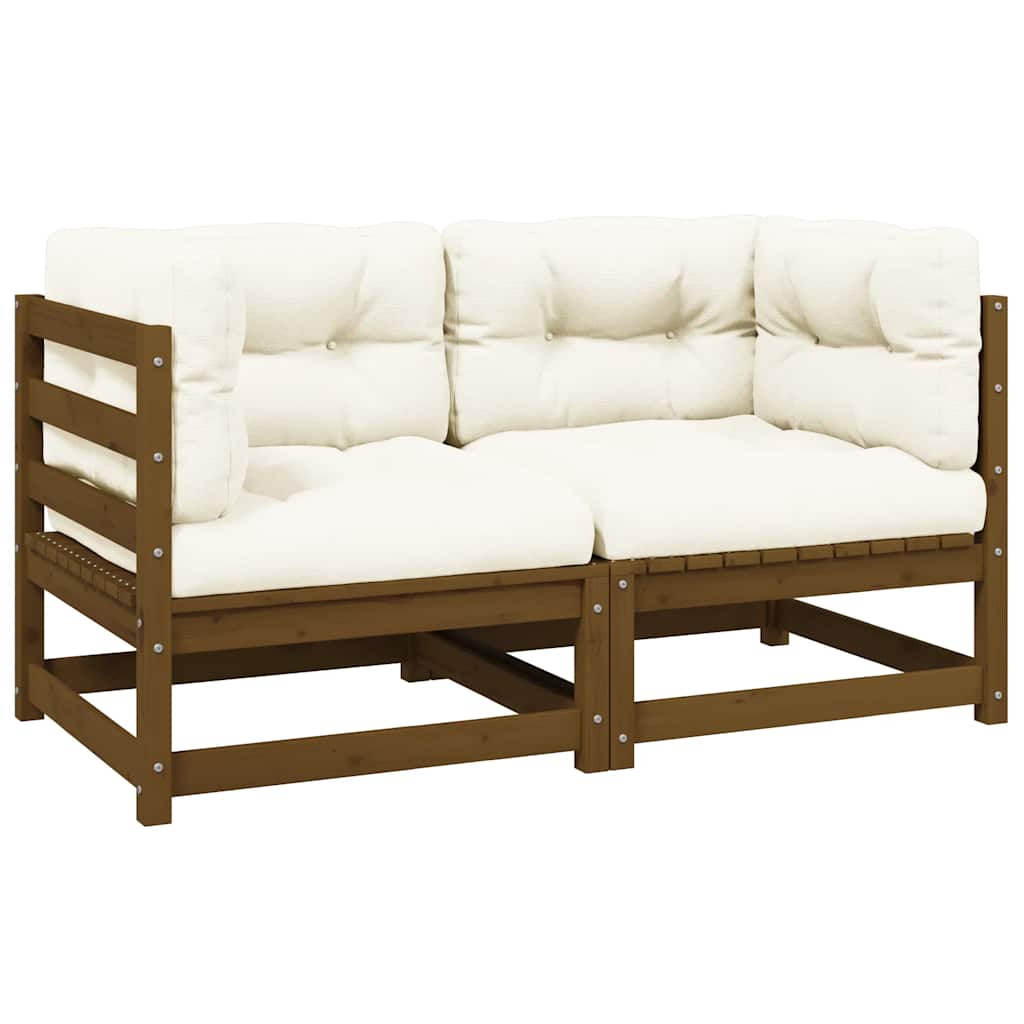 Gartensofa 2-Sitzer mit Kissen Honigbraun Massivholz Kiefer
