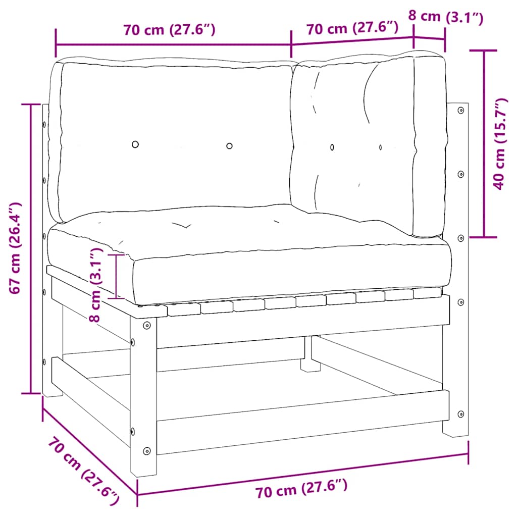 Gartensofa 2-Sitzer mit Kissen Schwarz Kiefer Massivholz
