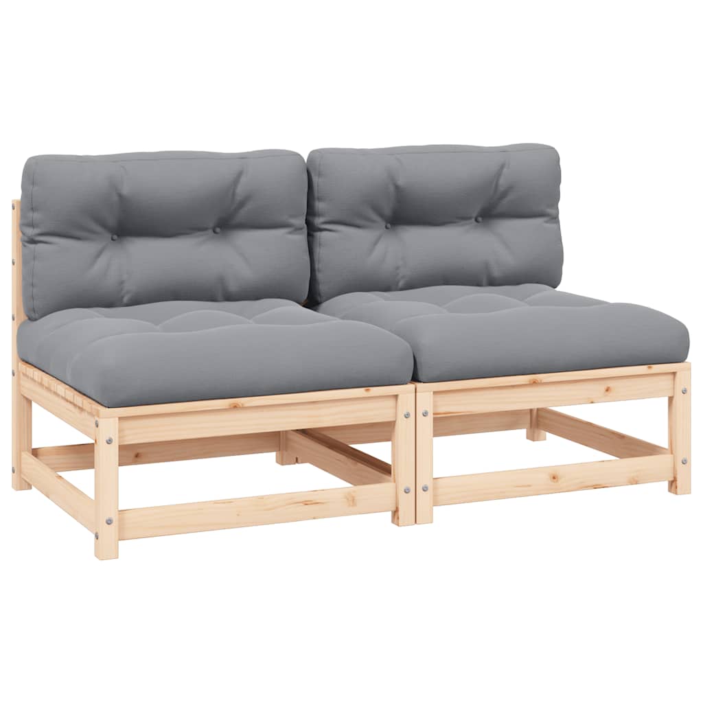 Garten-Mittelsofas mit Grauen Kissen 2 Stk. Massivholz Kiefer