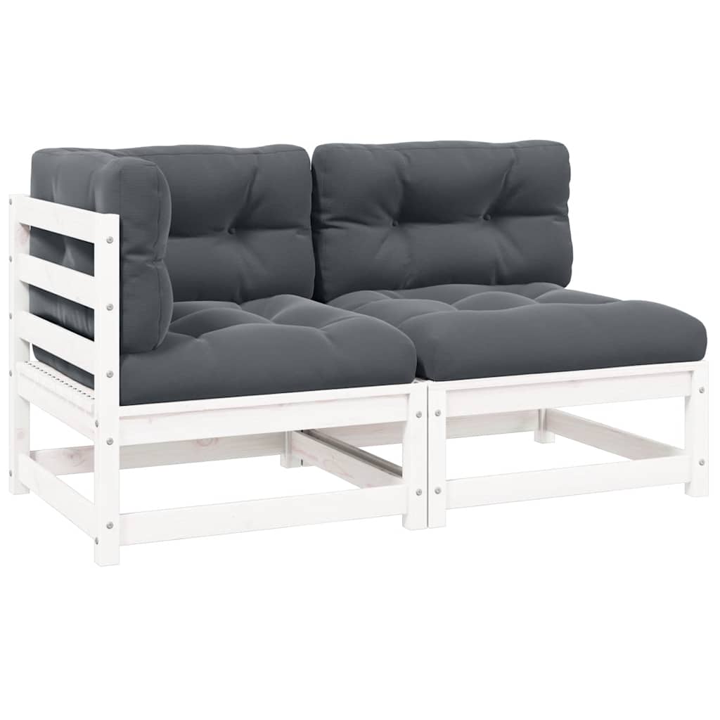 2-tlg. Garten-Lounge-Set mit Kissen Weiß Kiefer Massivholz