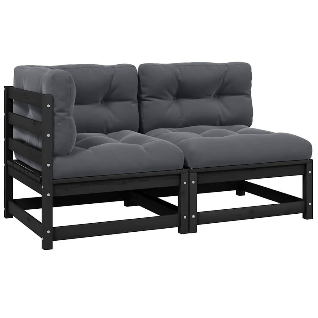 2-tlg. Garten-Lounge-Set mit Kissen Schwarz Kiefer Massivholz