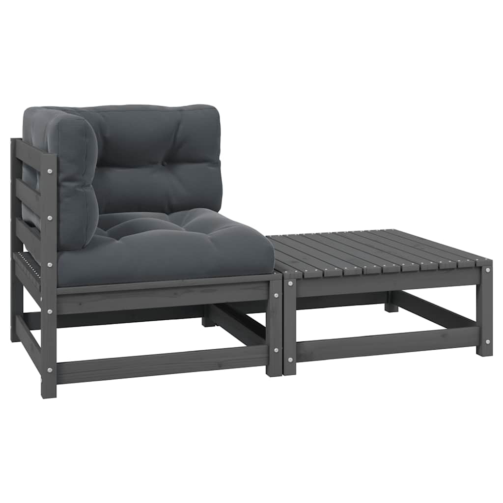 2-tlg. Garten-Lounge-Set mit Kissen Grau Kiefer Massivholz