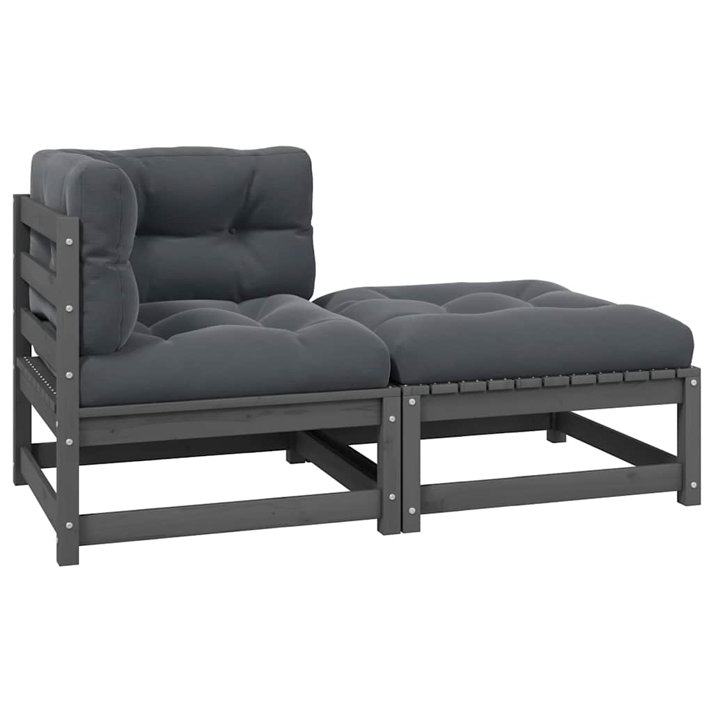 2-tlg. Garten-Lounge-Set mit Kissen Grau Kiefer Massivholz