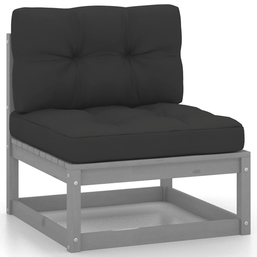 2-tlg. Garten-Lounge-Set mit Kissen Grau Kiefer Massivholz