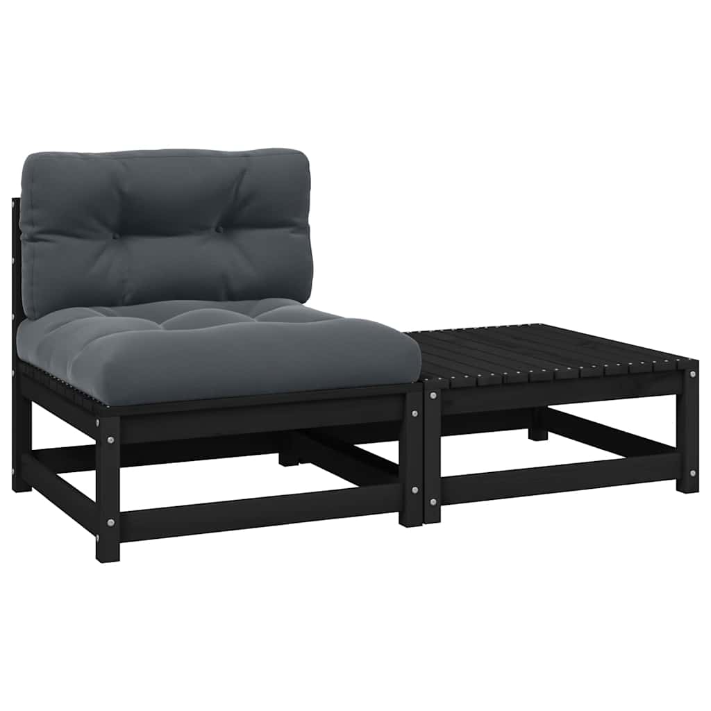 2-tlg. Garten-Lounge-Set mit Kissen Schwarz Kiefer Massivholz