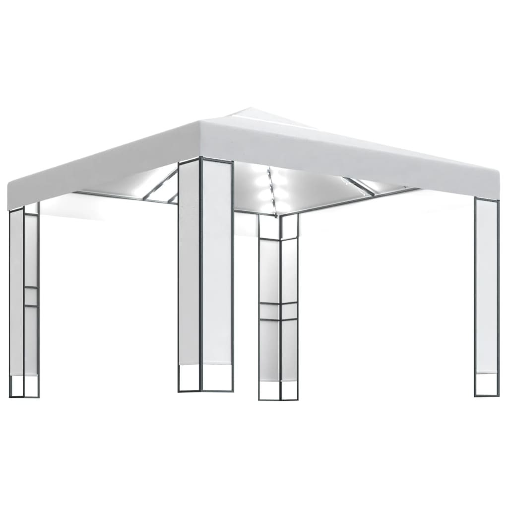 Pavillon mit Doppeldach & LED-Lichterkette 3x3 m Weiß