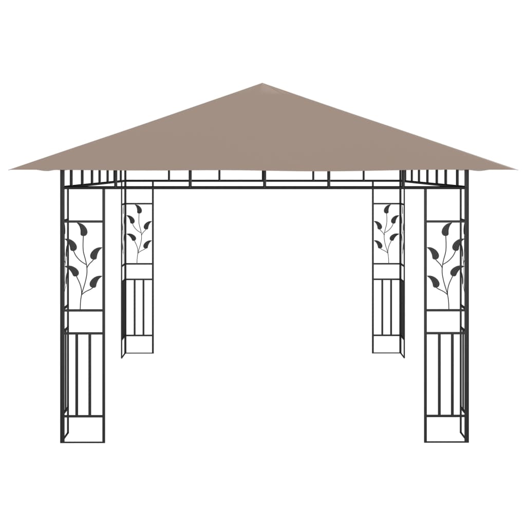 Pavillon mit Moskitonetz & LED-Lichterkette 4x3x2,73 m Taupe