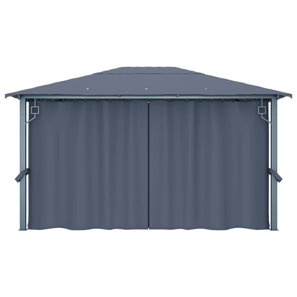 Pavillon mit Vorhängen & LED-Lichterkette 4x3 m Anthrazit Alu