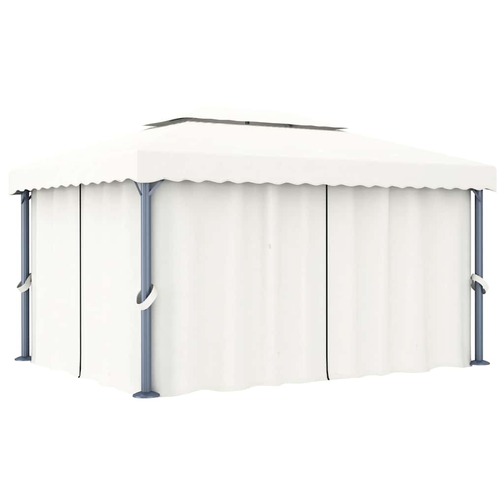 Pavillon mit Vorhängen & LED-Lichterketten 4x3 m Cremeweiß