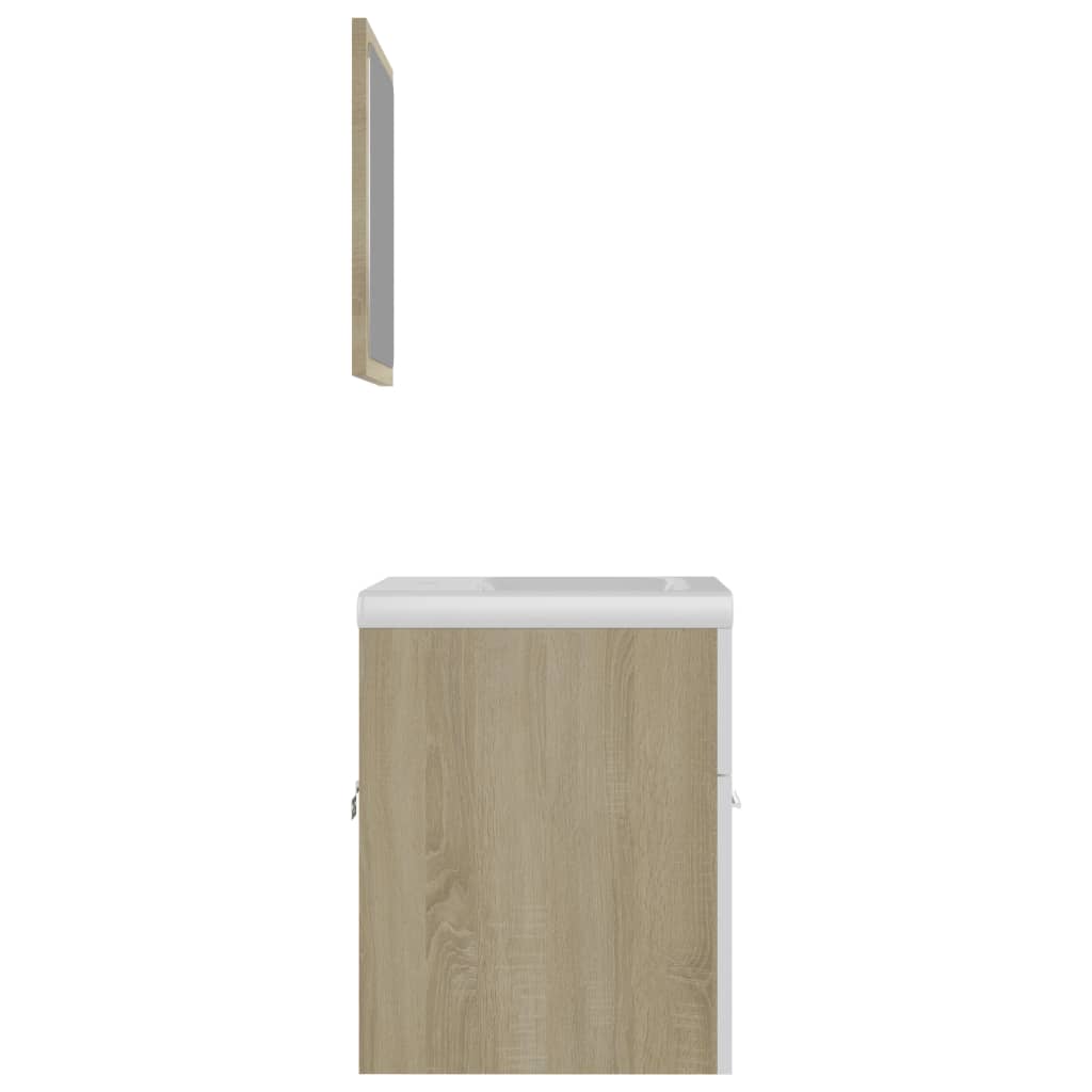 Badmöbel-Set Weiß und Sonoma-Eiche Holzwerkstoff