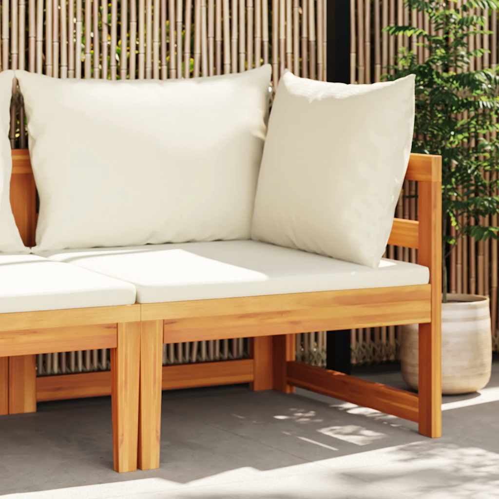 Ecksofa mit Cremeweißen Kissen Massivholz Akazie