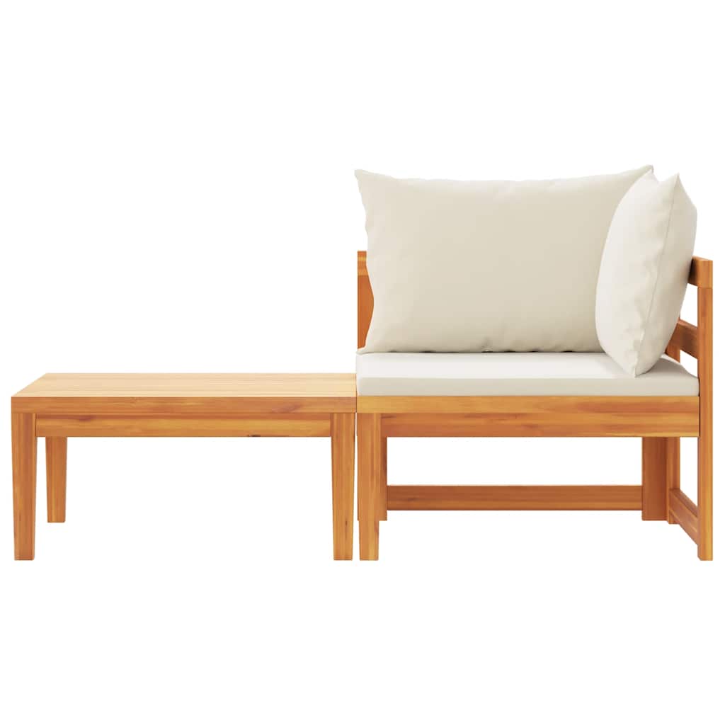 2-tlg. Garten-Lounge-Set mit Kissen Cremeweiß Akazienholz