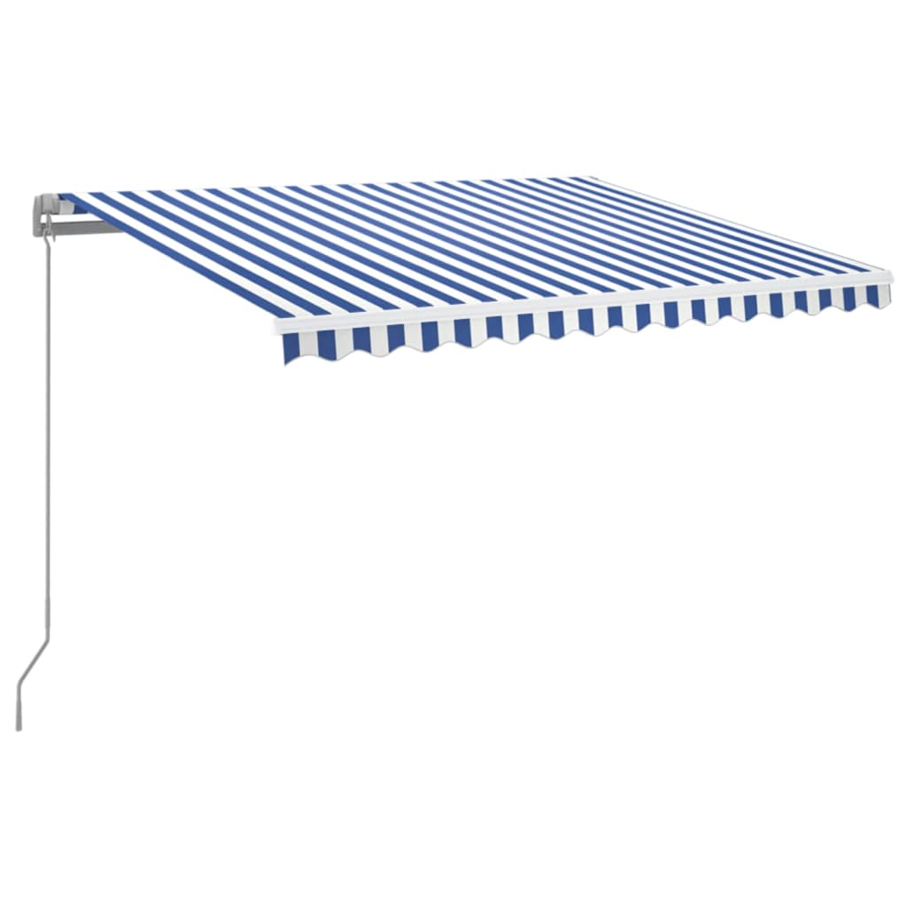 Markise Manuell Einziehbar mit LED 350x250 cm Blau und Weiß