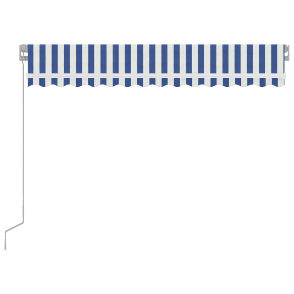 Markise Manuell Einziehbar mit LED 350x250 cm Blau und Weiß