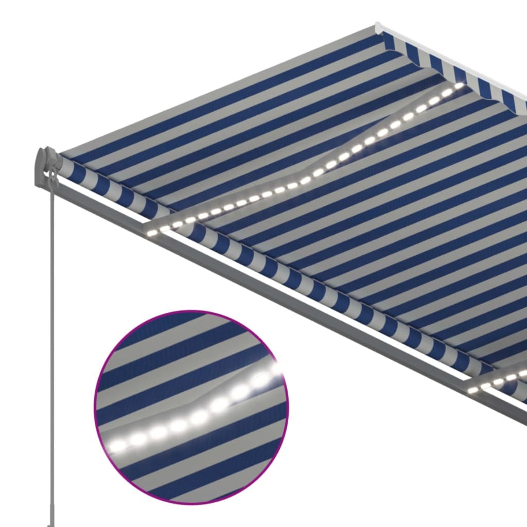 Markise Manuell Einziehbar mit LED 350x250 cm Blau und Weiß