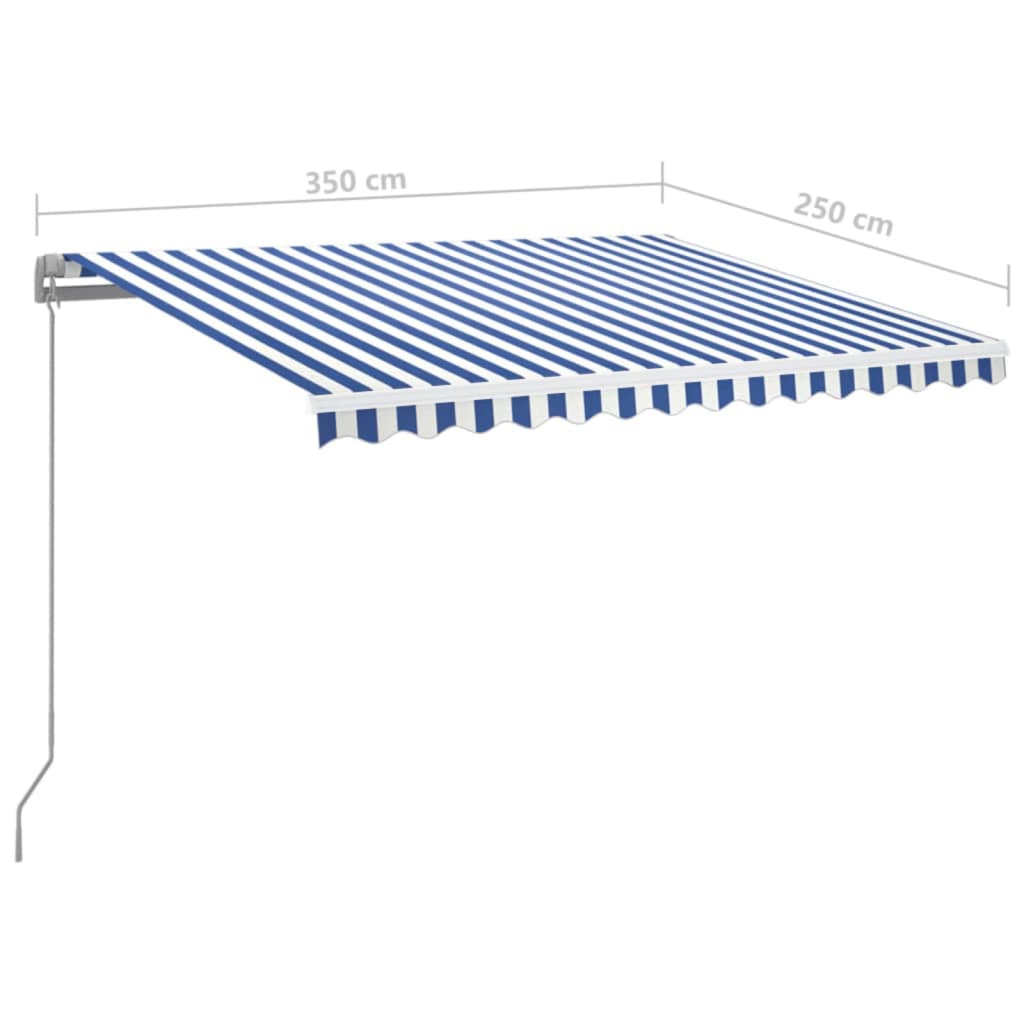 Markise Manuell Einziehbar mit LED 350x250 cm Blau und Weiß