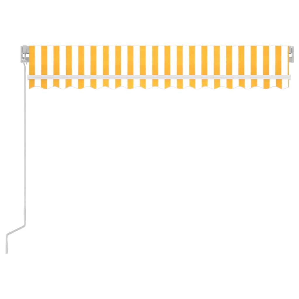 Markise Manuell Einziehbar mit LED 350x250 cm Gelb und Weiß