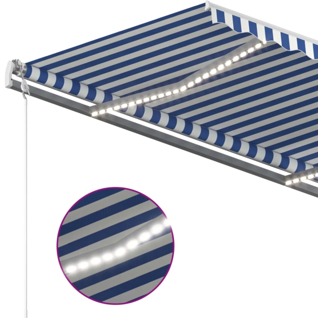 Automatische Markise mit LED Windsensor 400x300 cm Blau Weiß