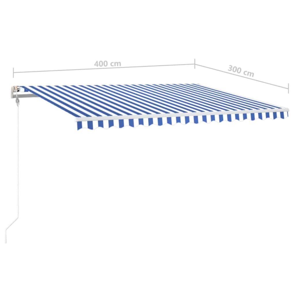 Automatische Markise mit LED Windsensor 400x300 cm Blau Weiß