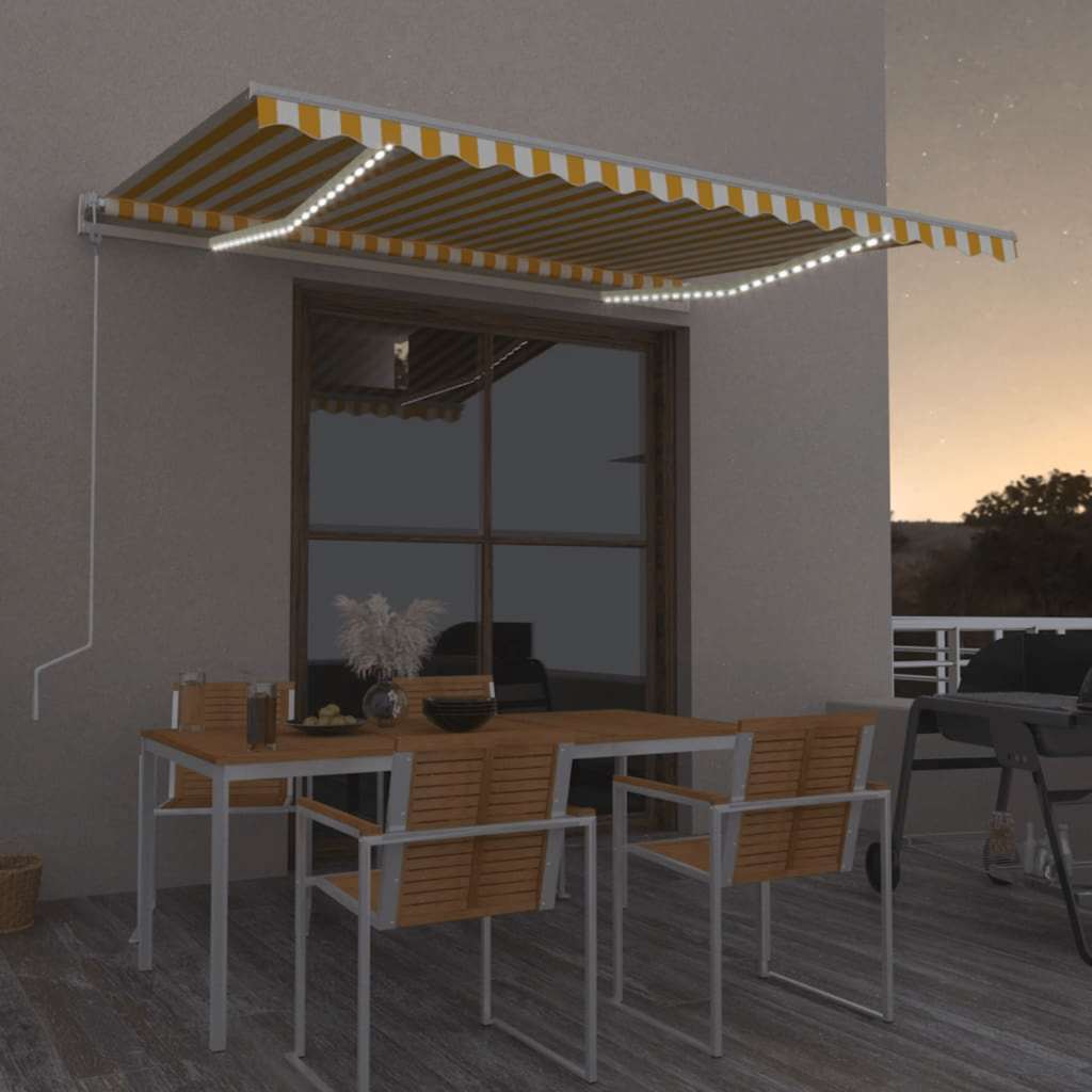 Automatische Markise mit LED Windsensor 400x300 cm Gelb/Weiß