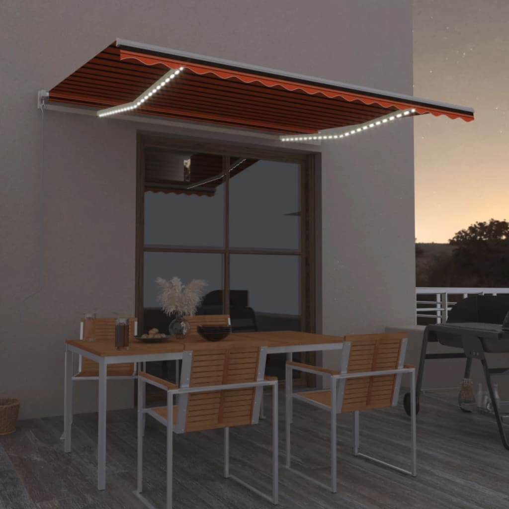 Markise Manuell Einziehbar mit LED 450x300 cm Orange und Braun
