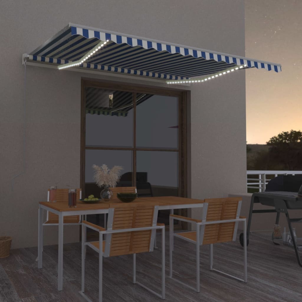 Automatische Markise mit LED Windsensor 450x300cm Blau und Weiß