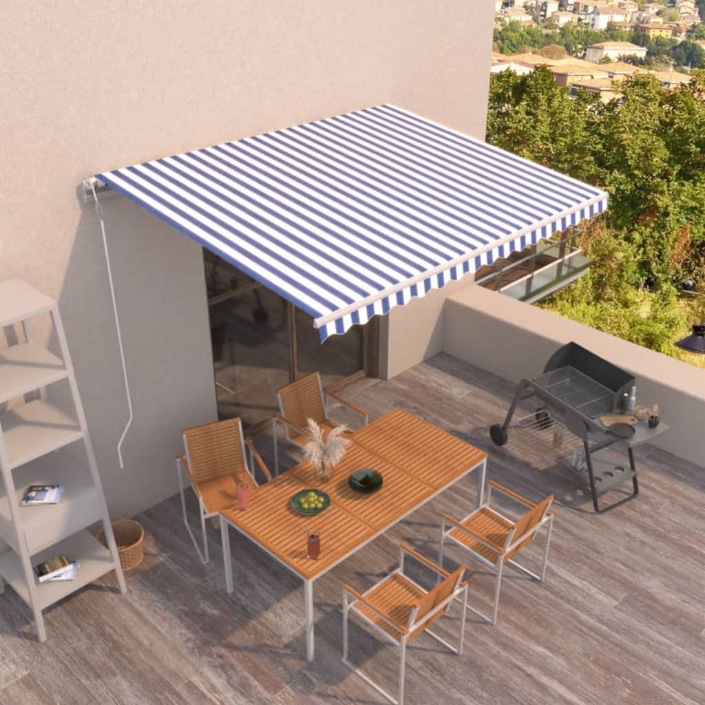 Markise Automatisch Einziehbar 400x350 cm Blau und Weiß