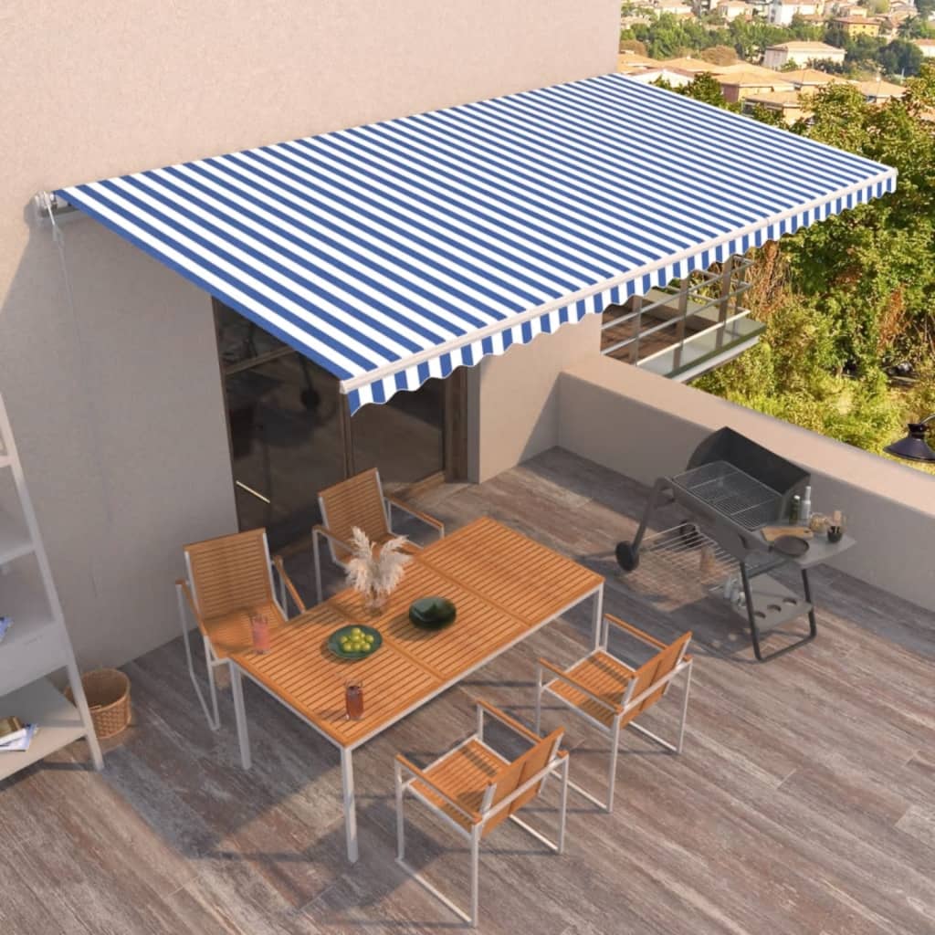Markise Automatisch Einziehbar 600x350 cm Blau und Weiß