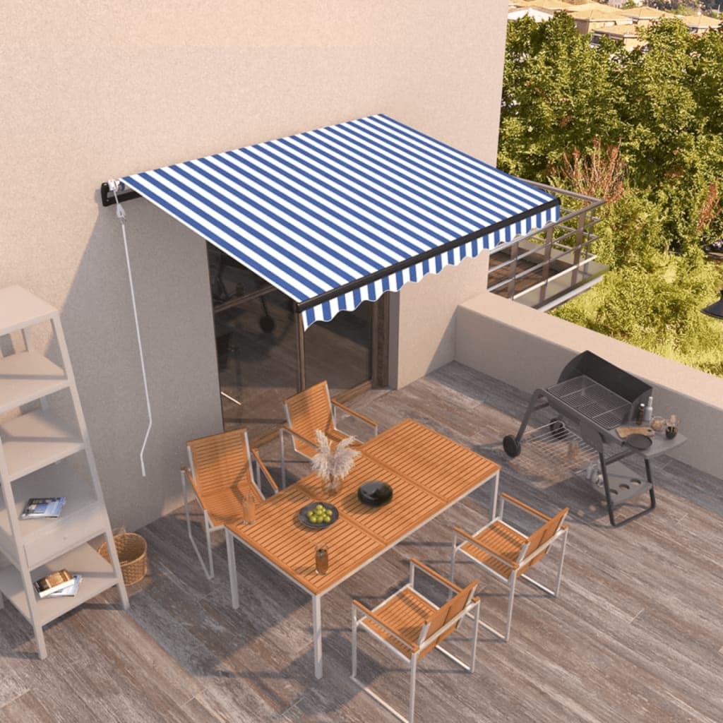 Markise Automatisch Einziehbar 400x300 cm Blau und Weiß