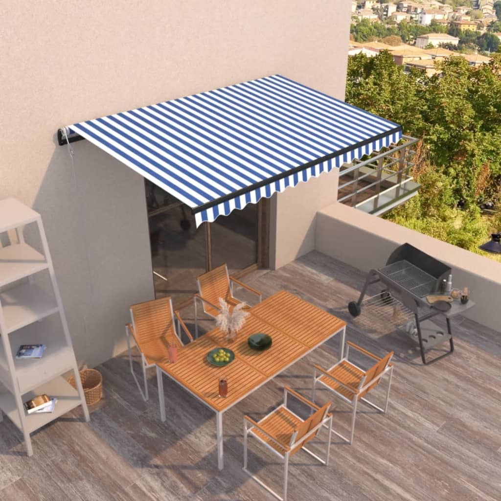 Markise Automatisch Einziehbar 450x300 cm Blau und Weiß