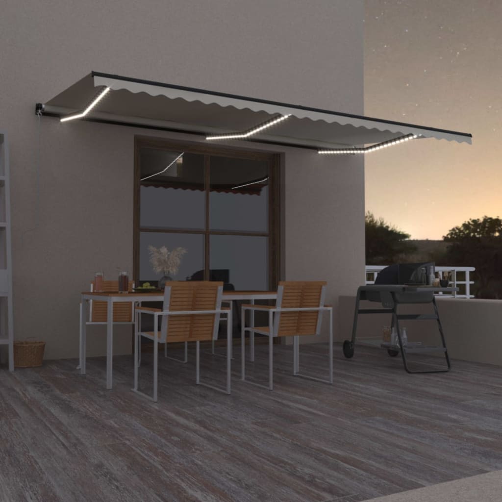 Markise Manuell Einziehbar mit LED 600x300 cm Creme