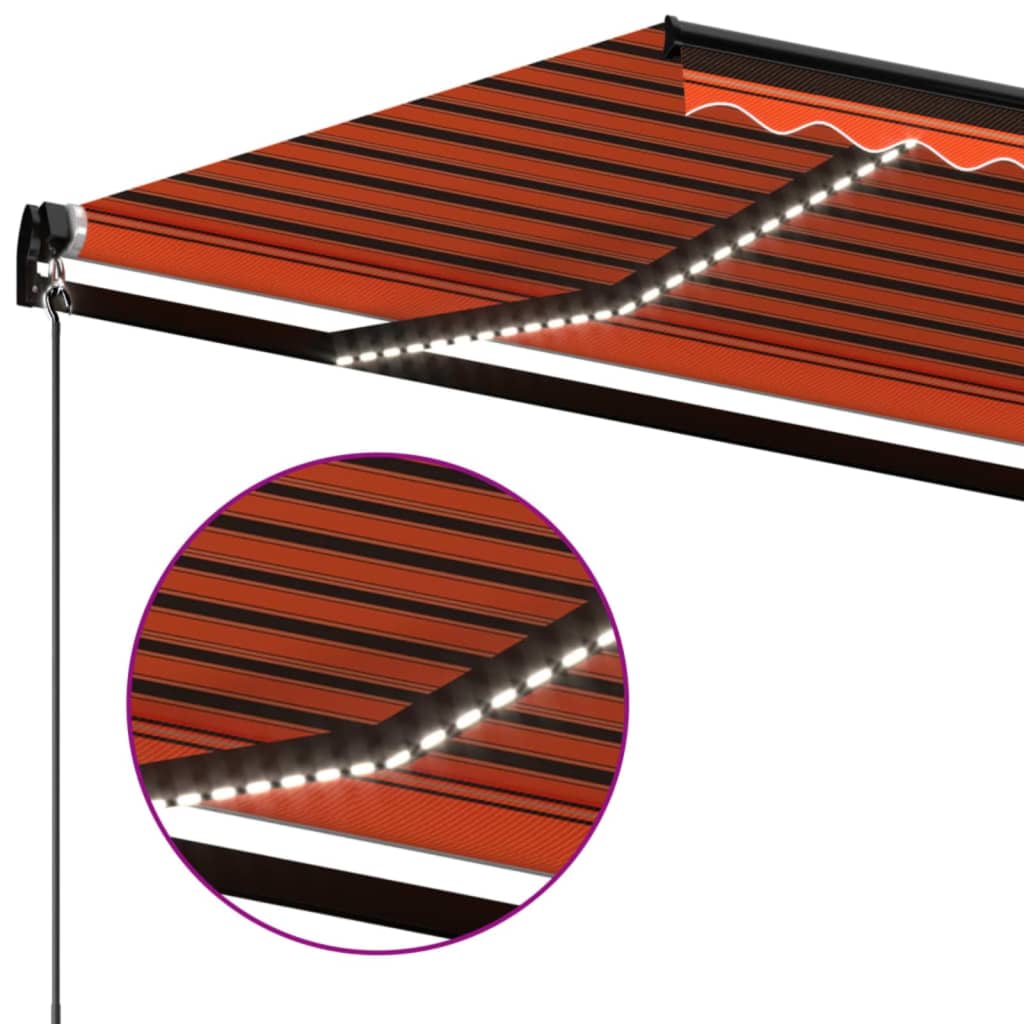 Markise Manuell Einziehbar mit LED 600x300 cm Orange & Braun