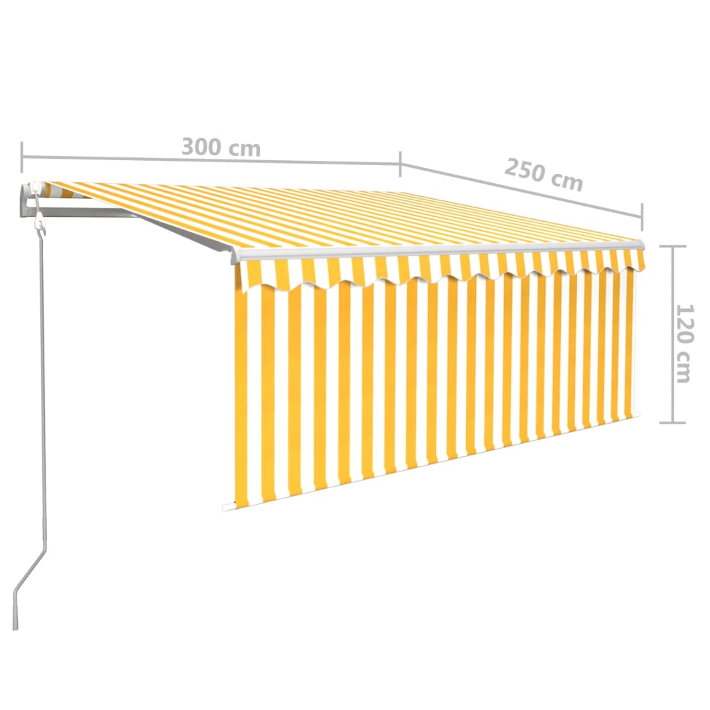 Markise Automatisch mit Rollo LED Windsensor 3x2,5 m Gelb Weiß