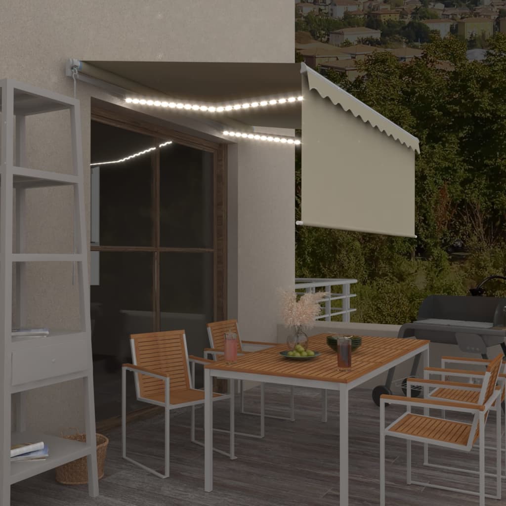 Markise Manuell Einziehbar mit Rollo & LED 3,5x2,5 m Creme