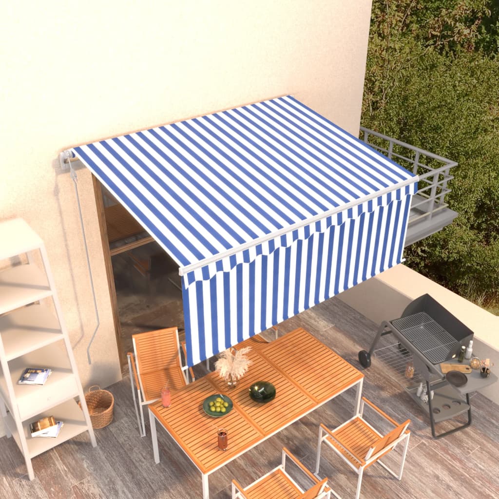Markise Automatisch Einziehbar mit Volant 3,5x2,5 m Blau & Weiß