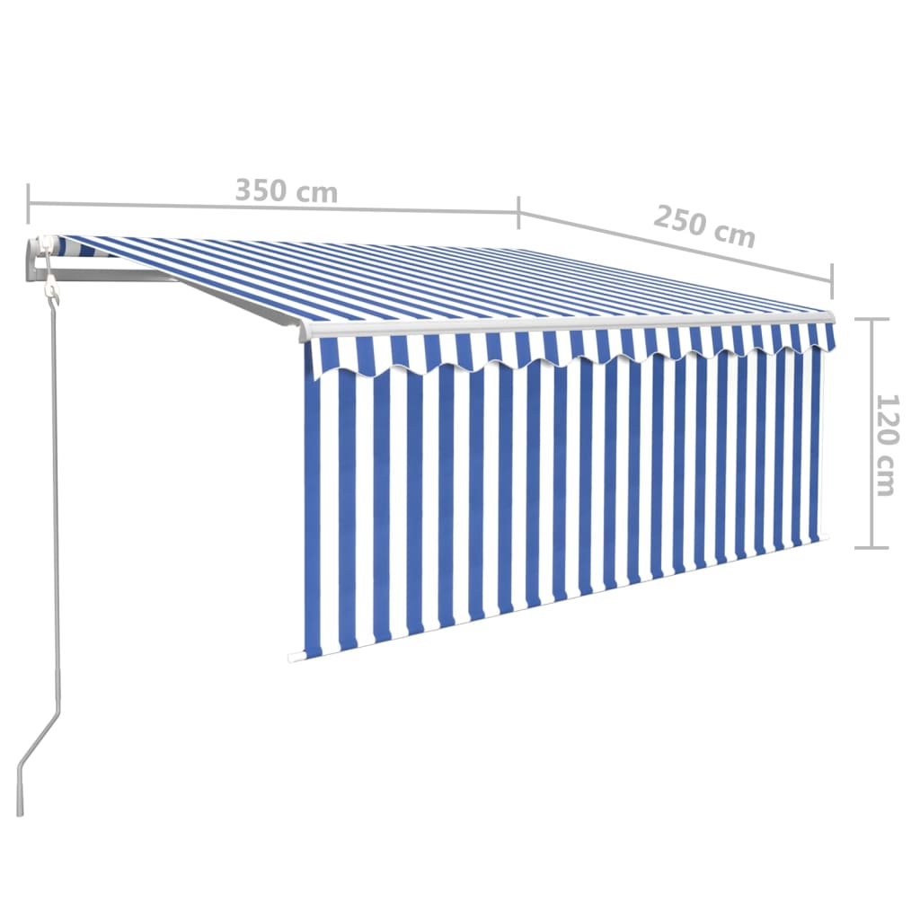 Markise Automatisch mit Rollo LED Windsensor 3,5x2,5m Blau Weiß
