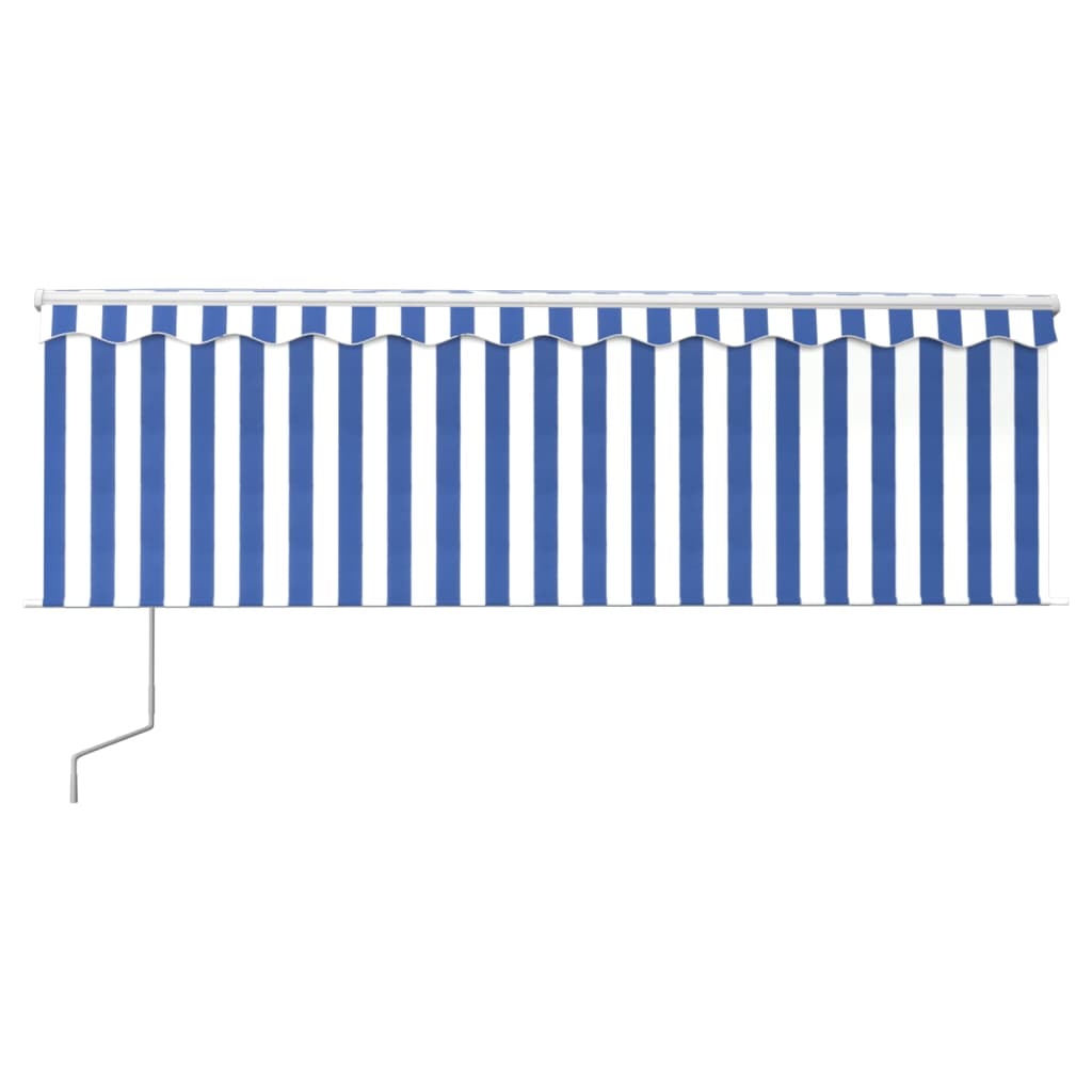 Markise Automatisch mit Rollo LED Windsensor 4x3 m Blau & Weiß