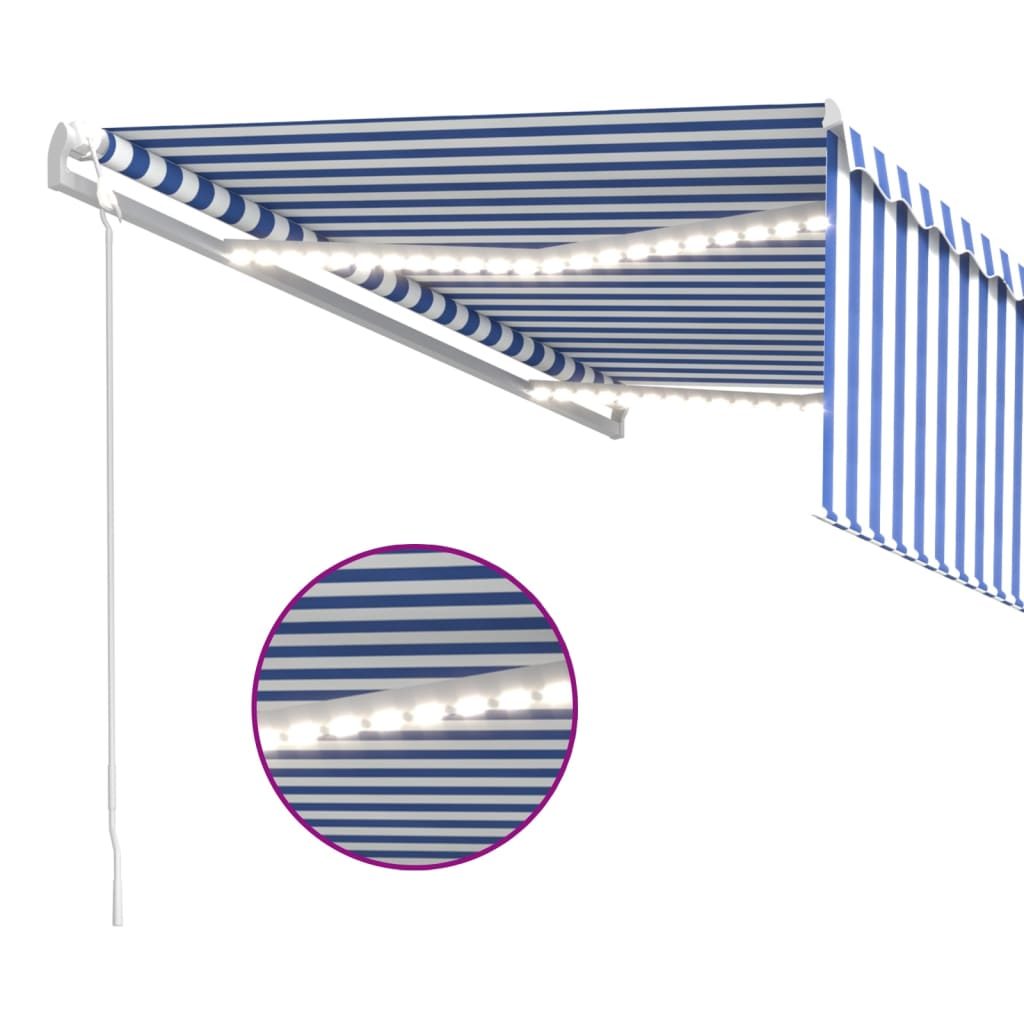 Markise Automatisch mit Rollo LED Windsensor 4x3 m Blau & Weiß