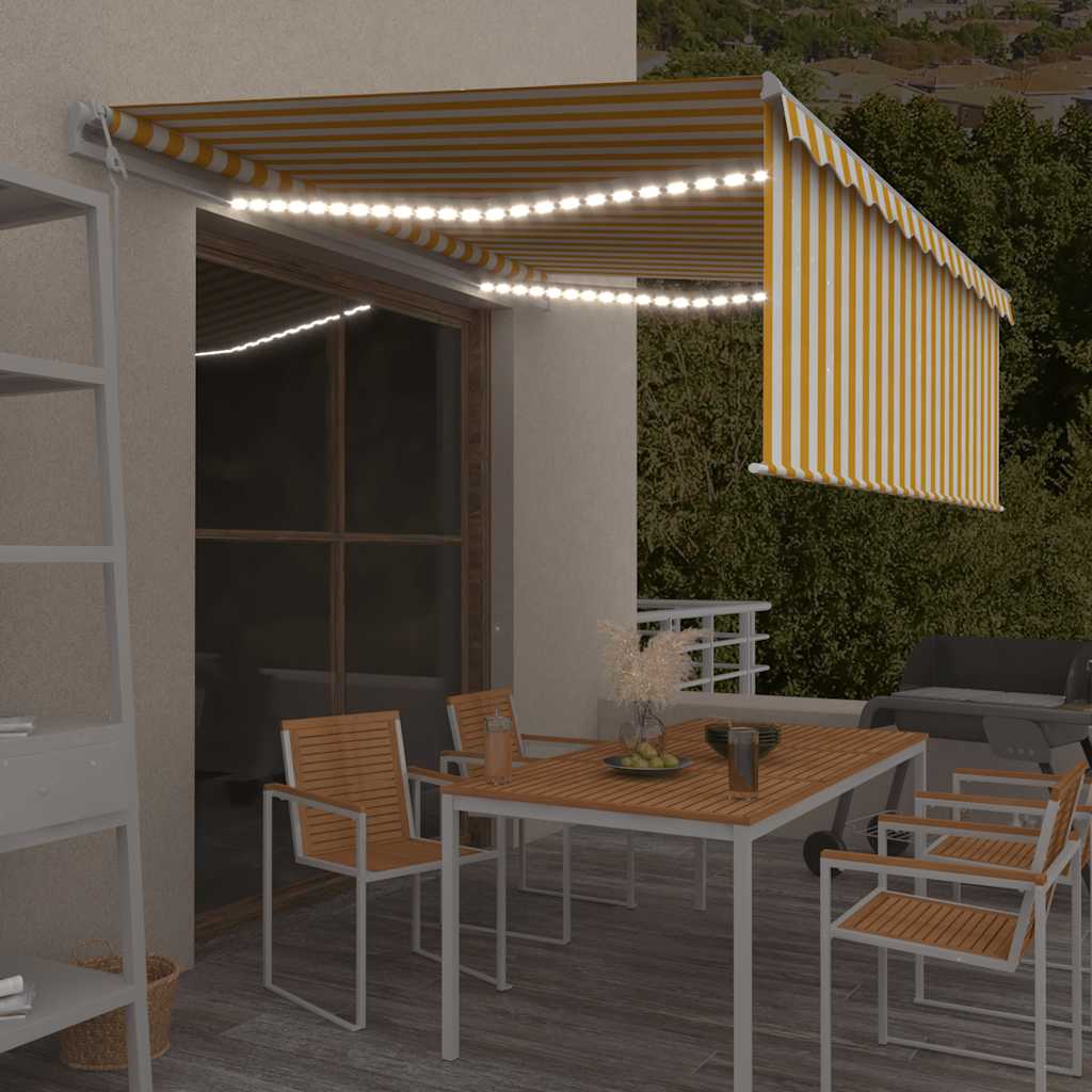 Markise Automatisch mit Rollo LED Windsensor 4x3m Gelb Weiß